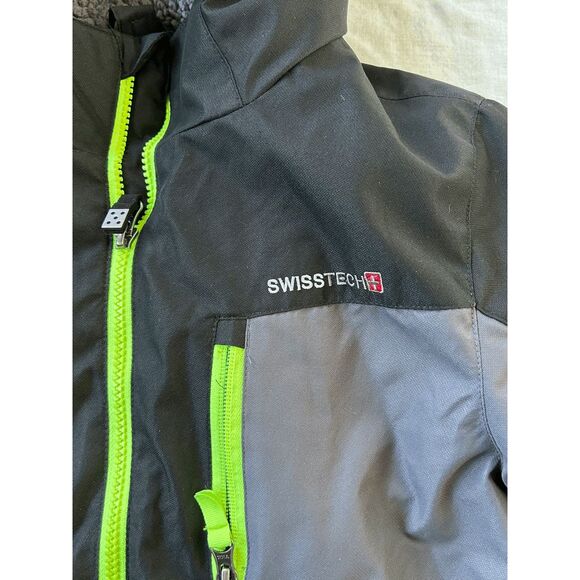 Boys Size 8 SwissTech Winter Coat, Black/Yellow, Hood, Pockets - Picture 5 of 5